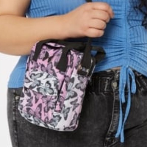 🎉Mini Purse Pink Butterfly Nylon Adjust Strap Crossbody Bag - Picture 2 of 10